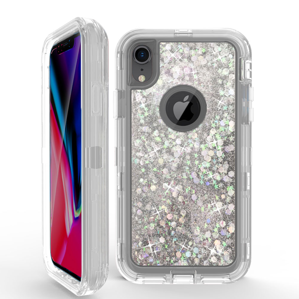 iPHONE Xs Max Star Dust Clear Liquid Armor Robot Case (Silver)